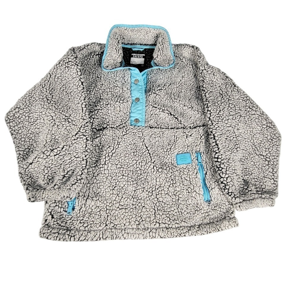 Justice Sherpa Pullover Cozy Quarter Snap Button Up Gray‎ Blue Girls 12
